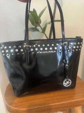 Michael Kors Black Patent Tote with Silver Studs